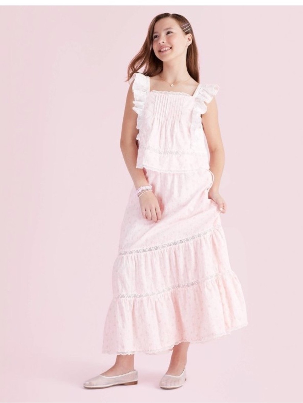 LoveShackFancy Light Pink Ruffle Tank Top - Picture 3 of 5